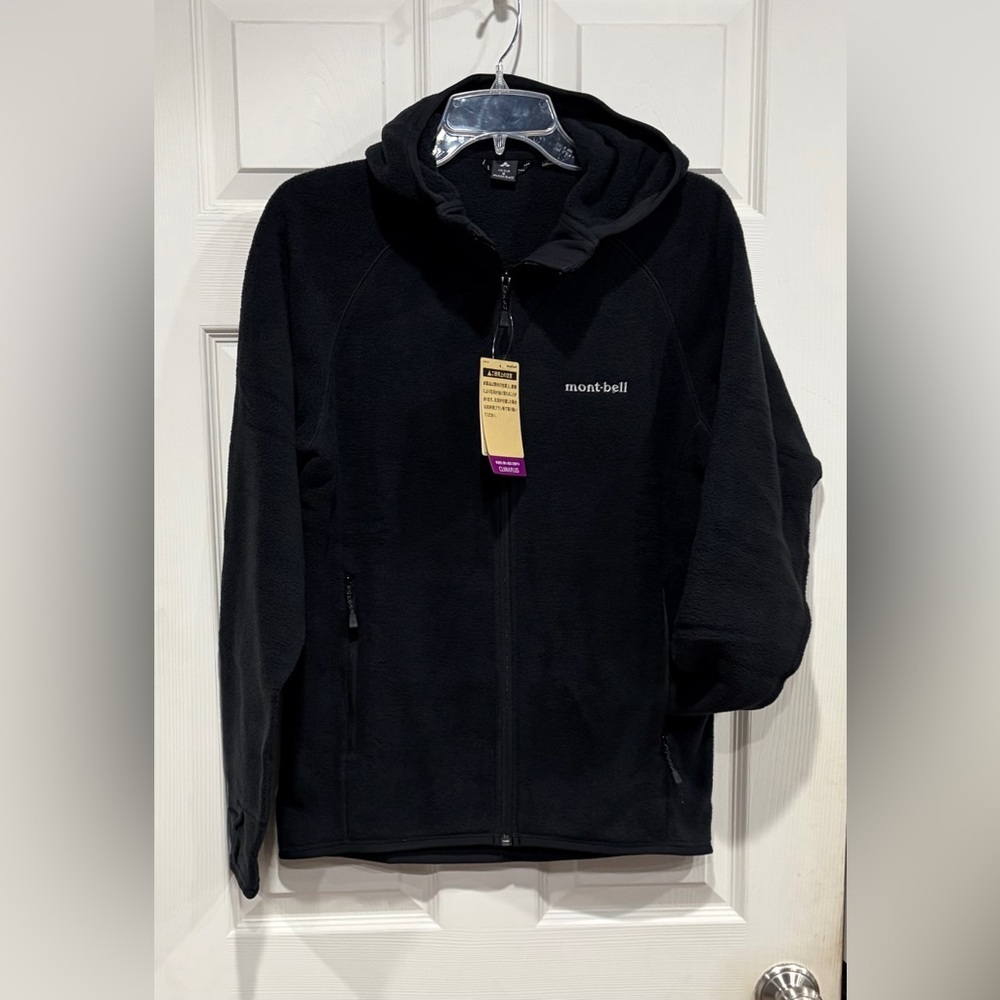 Montbell Men's Small CLIMAPLUS100 Warm Up Parka Black NWT Thumbholes Zip Guard